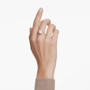 Stilla cocktail ring, Square cut, White, Gold-tone plated