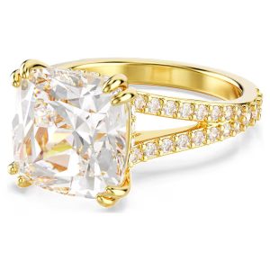 Stilla cocktail ring, Square cut, White, Gold-tone plated