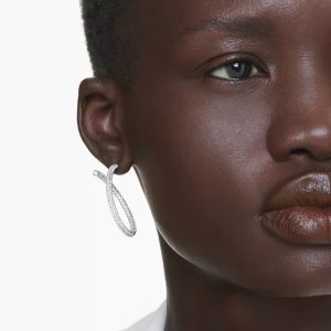 Dextera hoop earrings, Round cut, White, Rhodium plated