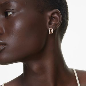 Hyperbola hoop earrings, Mixed cuts, Mini, White, Rose gold-tone plated