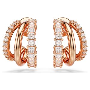 Hyperbola hoop earrings, Mixed cuts, Mini, White, Rose gold-tone plated