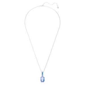 Millenia pendant, Octagon cut, Blue, Rhodium plated