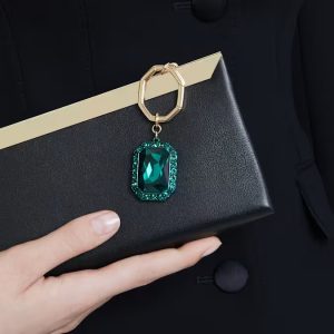 Key ring, Octagon cut, Green, Mixed metal finish