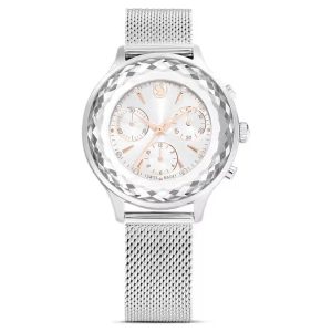 Nova Chrono watch, Swiss Made, Metal bracelet, Silver tone, Stainless Steel
