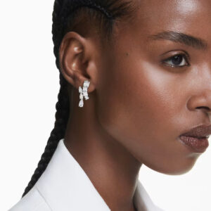 Matrix drop earrings, Mixed cuts, White, Rhodium plated