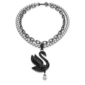 Swarovski Swan choker Crystal pearl, Swan, Black, Ruthenium plated