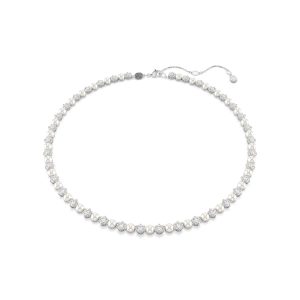 Matrix Tennis necklace, Crystal pearl, Round cut, White, Rhodium plated