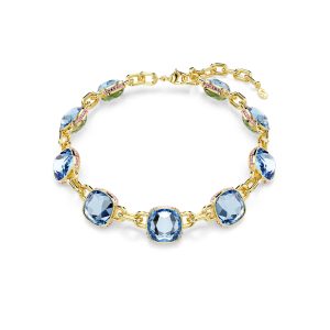 Chroma Tennis necklace, Cushion cut, Blue, Gold-tone plated