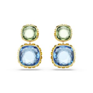Chroma drop earrings, Cushion cut, Multicolored, Gold-tone plated