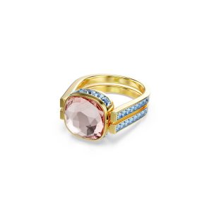 Chroma ring, Cushion cut, Multicolored, Gold-tone plated