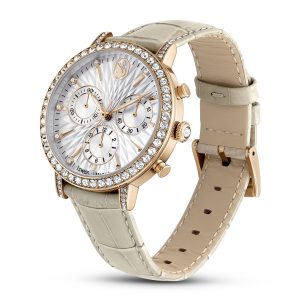 Matrix Tennis Chrono watch, Swiss Made, Leather strap, Beige, Rose gold-tone finish