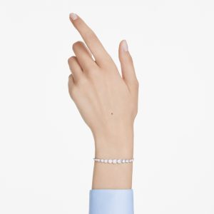 Imber Tennis bracelet, Mixed round cuts, White, Rhodium plated