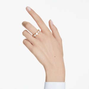 Imber ring, Mixed round cuts, White, Gold-tone plated