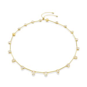 Imber Tennis necklace, Mixed cuts, White, Gold-tone plated