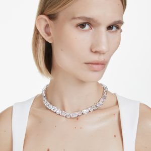 Millenia Tennis necklace, Octagon cut, White, Rhodium plated