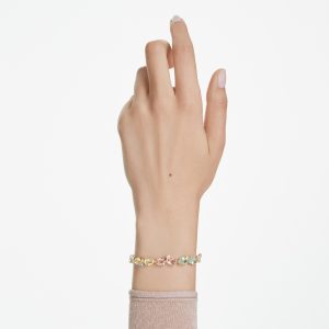 Gema Tennis bracelet, Mixed cuts, Multicolored, Gold-tone plated