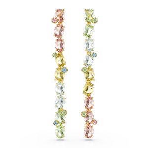 Gema drop earrings, Asymmetrical design, Mixed cuts, Multicolored, Gold-tone plated