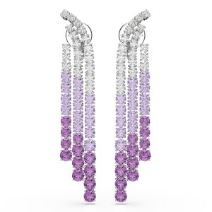 Matrix clip earrings, Color gradient, Round cuts, Purple, Rhodium plated