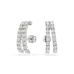Matrix ear cuffs, Round cut, White, Rhodium plated
