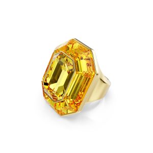 Lucent cocktail ring, Octagon shape, Yellow, Gold-tone plated