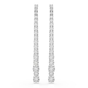 Matrix drop earrings, Gradient of round cuts, White, Rhodium plated