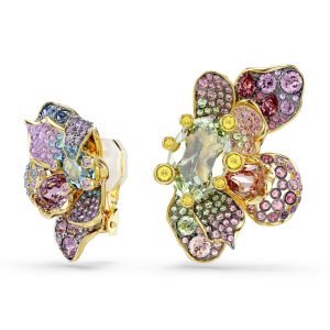 Idyllia clip earrings, Mixed cuts, Pavé, Flower, Multicolored, Mixed metal finish