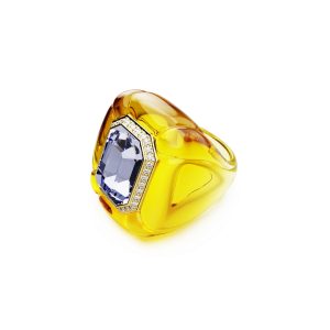 Dulcis cocktail ring, Cushion cut, Pavé, Yellow