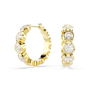 Imber hoop earrings, Round cut, White, Gold-tone plated