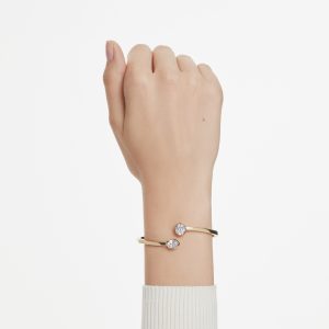 Imber bangle, Mixed cuts, White, Gold-tone plated