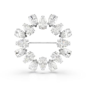 Matrix brooch, Pear cut, White, Rhodium plated