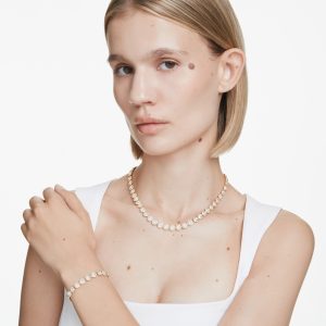 Una Angelic set, Round cut, White, Gold-tone plated