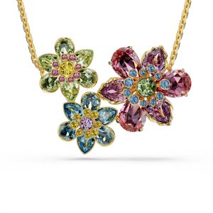 Idyllia pendant, Mixed cuts, Flower, Multicolored, Gold-tone plated