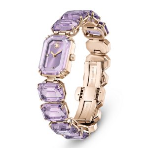 Watch, Octagon cut bracelet, Purple, Champagne gold-tone finish