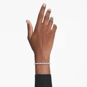 Matrix Tennis bracelet, Baguette cut, White, Rhodium plated