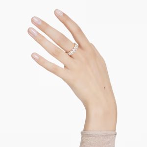 Matrix ring, Oval cut, White, Gold-tone plated