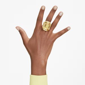 Lucent cocktail ring, Octagon shape, Yellow, Gold-tone plated
