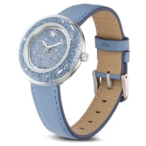 Crystalline Lustre watch, Swiss Made, Leather strap, Blue, Stainless Steel