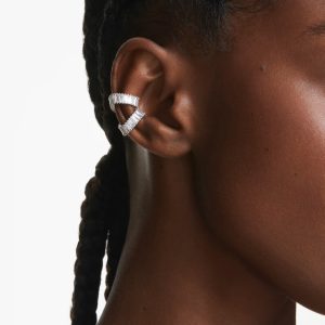 Ariana Grande x Swarovski ear cuffs, Baguette cut, White, Rhodium plated