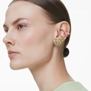 Idyllia ear cuff, Set (3), Asymmetrical design, Mixed cuts, Flower, Multicolored, Gold-tone plated