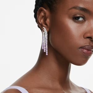 Matrix clip earrings, Color gradient, Round cuts, Purple, Rhodium plated