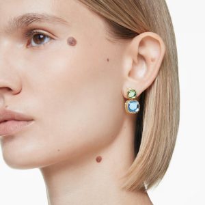 Chroma drop earrings, Cushion cut, Multicolored, Gold-tone plated