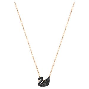 Swan pendant Swan, Small, Black, Rose gold-tone plated