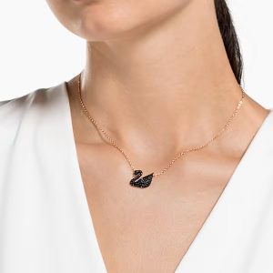 Swan pendant Swan, Black, Rose gold-tone plated