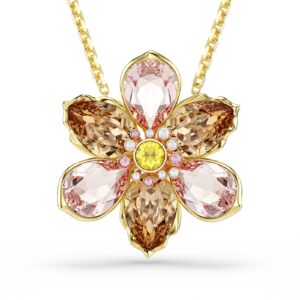Idyllia pendant and brooch Mixed cuts, Flower, Multicolored, Gold-tone plated