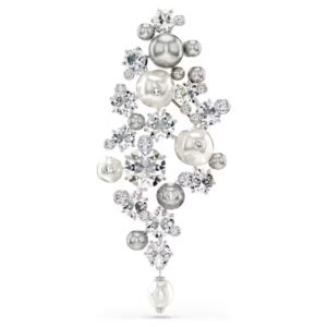 Constella brooch Crystal pearl, Round cut, White, Rhodium plated