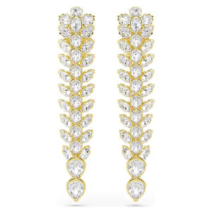 Idyllia drop earrings Mixed cuts, Long, White, Gold-tone plated