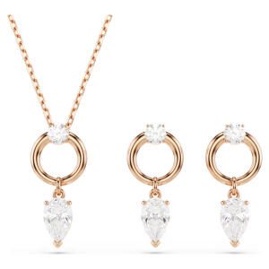 Mesmera set Pear cut, Round cut, White, Rose gold-tone plated