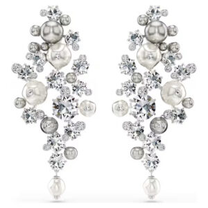 Constella earrings Crystal pearl, Round cut, White, Rhodium plated
