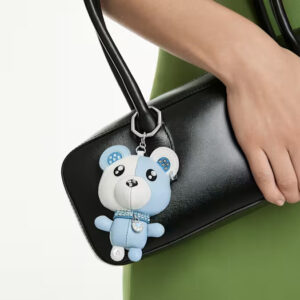 Teddy bag charm Bear, Blue, Rhodium plated