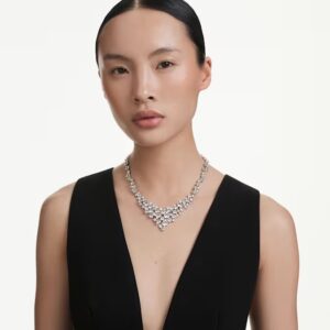 Constella necklace, Mixed cuts, Clasp, White, Rhodium plated